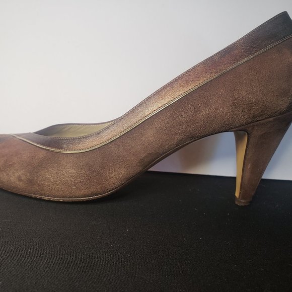 Classic David Evins Brown Suede pump with Bronze trim Size 7.5 B - Picture 2 of 6